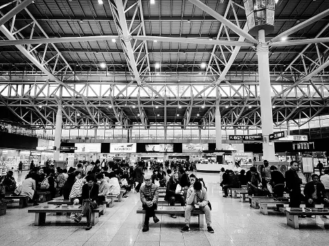 The railway concourse and waiting area inside Busan Station in Dong-gu