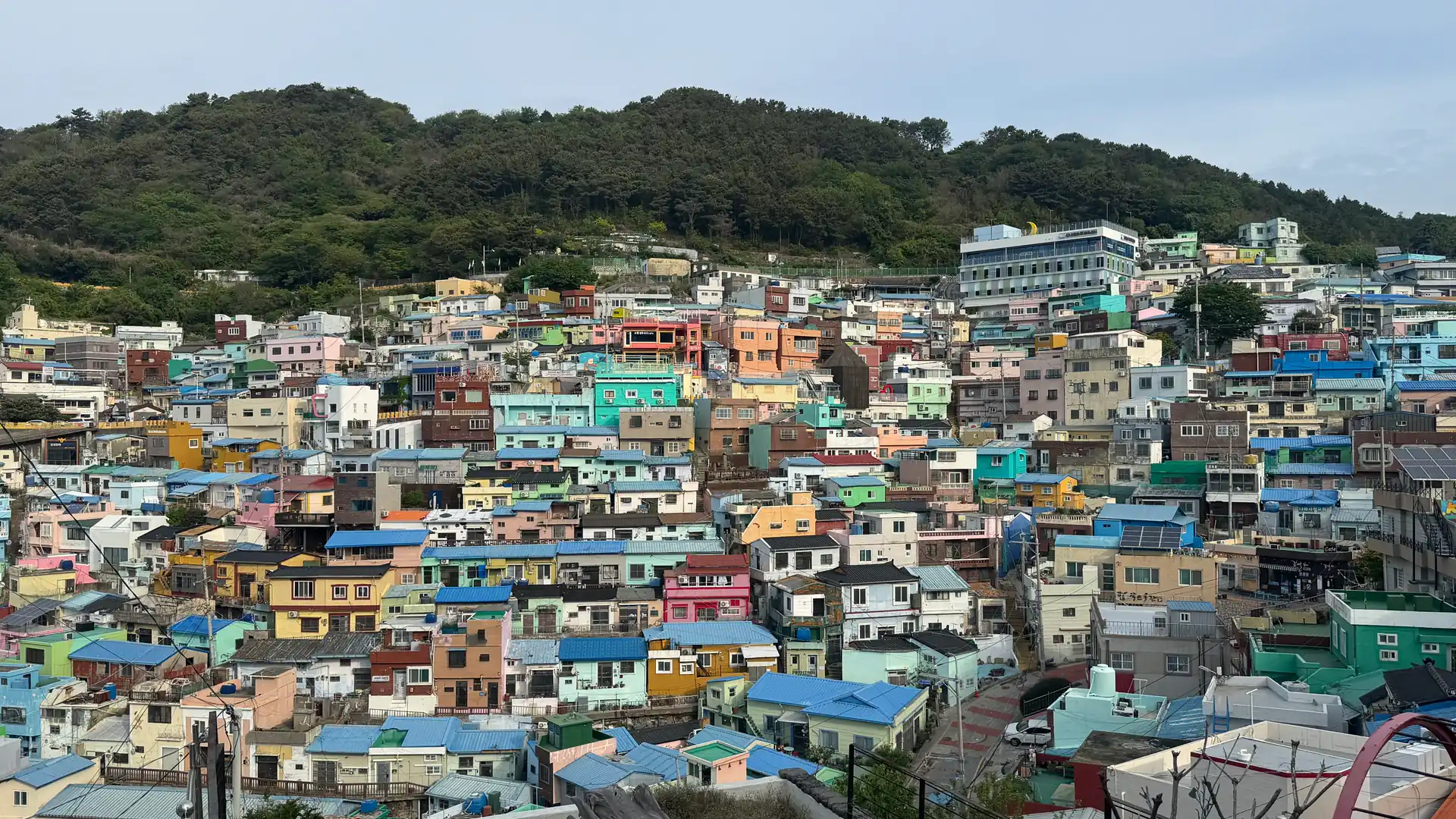 Colourful hillside houses at Gamcheon Culture Village, Busan, in daylight