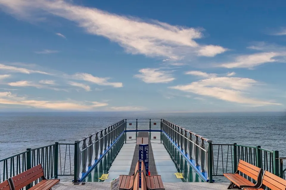 The Oryukdo Skywalk viewing deck above the coast in Nam-gu, Busan