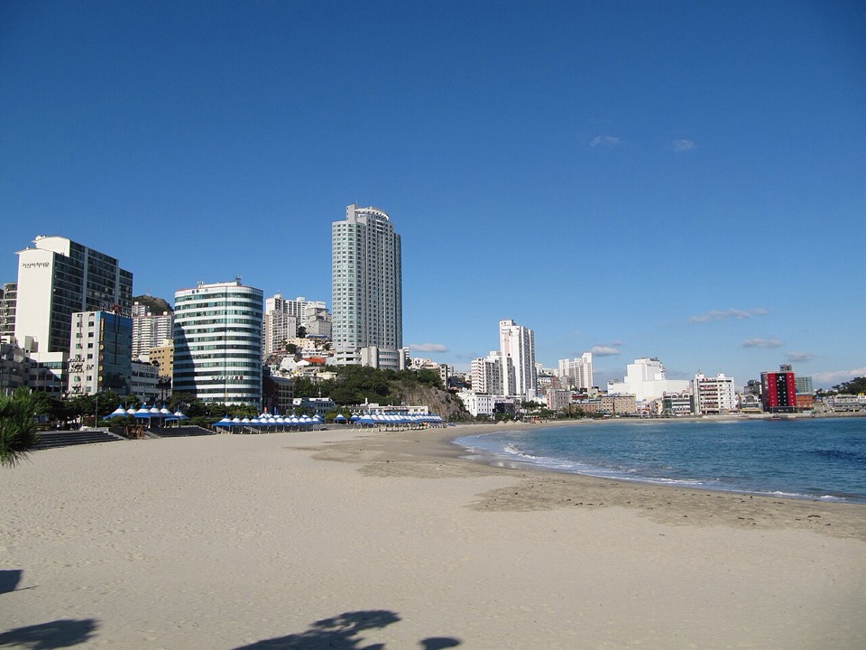 Songdo Beach and the waterfront buildings in Seo-gu